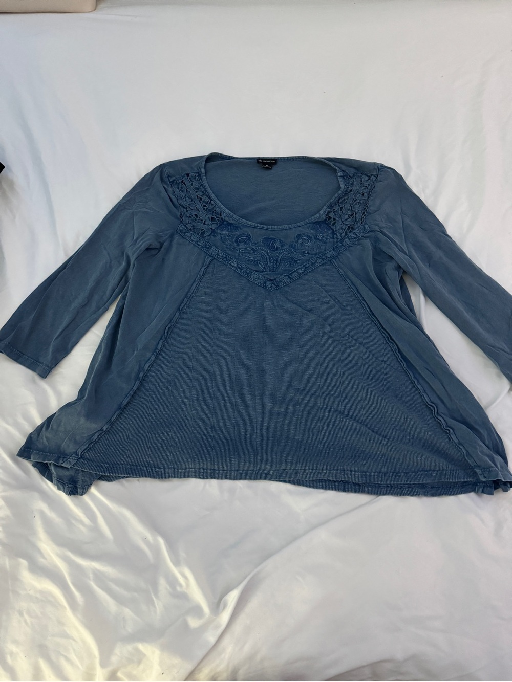 New Directions Slate Blue Thermal Mixed Media Lace Tunic Blouse XL